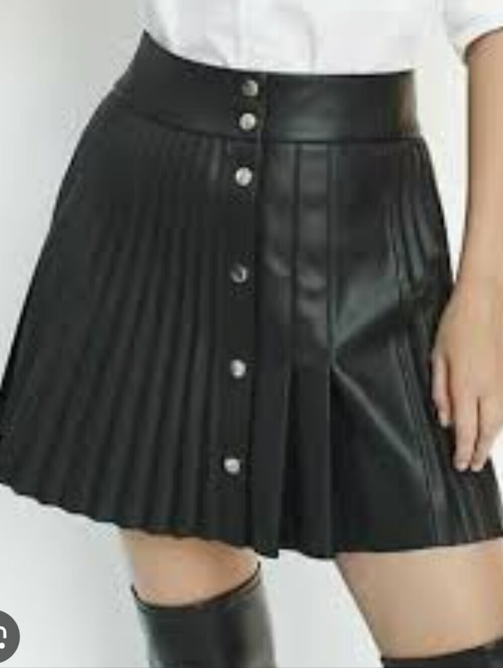 Zara Black Pleated Faux Leather Mini Skirt